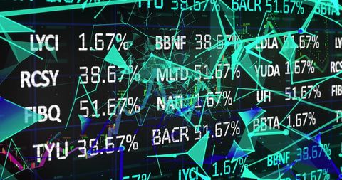 Abstract financial data display with digital network overlay