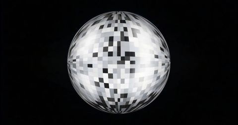 Floating pixelated sphere in dark void