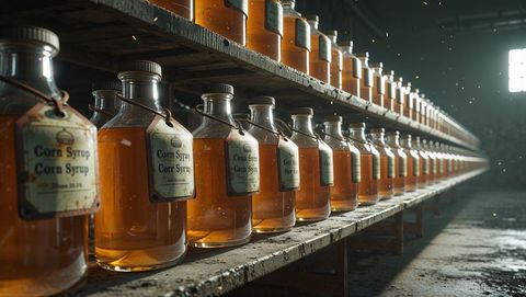 Vintage Glass Bottles Filled with Corn Syrup on Wooden Shelves in Factory - Download Free Stock Images Pikwizard.com
