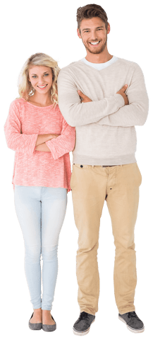 Attractive Couple Smiling with Arms Crossed on Transparent Background