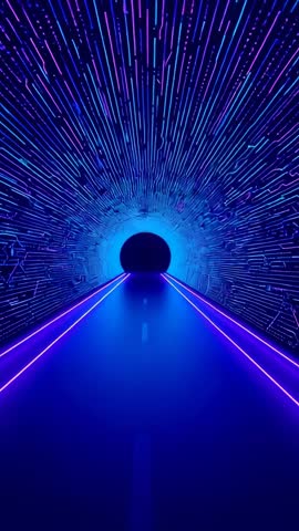 Gliding through Neon Tunnel Installation with Futuristic LED Floor Strips