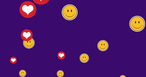 Vibrant emoji and heart icons on blue background