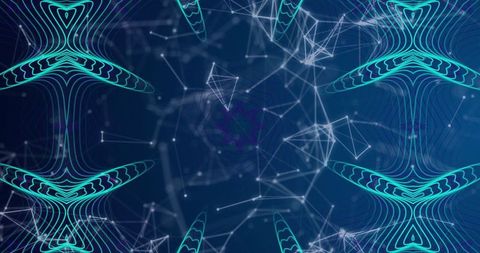 Futuristic Digital Network with Teal and White Geometric Patterns