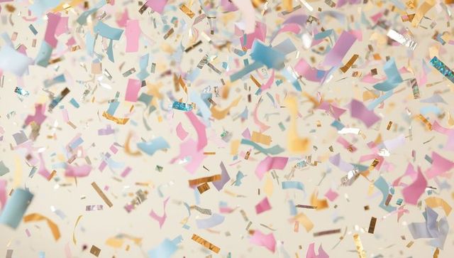 Colorful Confetti Falling in Pastel and Metallic Tones