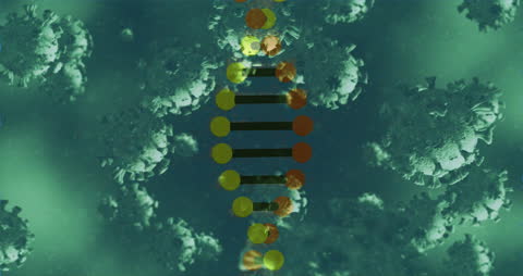 3D DNA Model with Virus Background in Futuristic Digital Interface