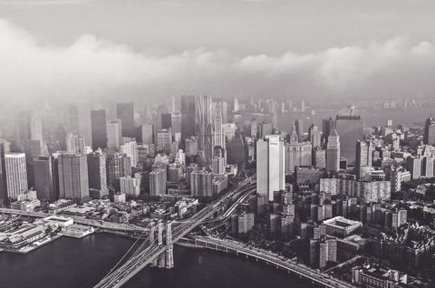 Monochrome Aerial View of Modern Cityscape with Skyscrapers