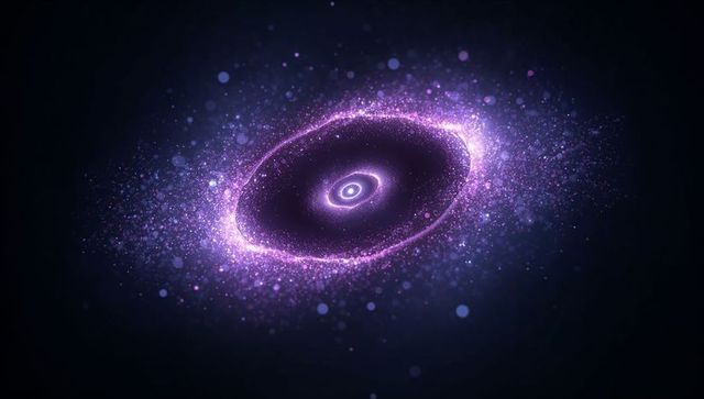 Violet particle ring in cosmic void with central glowing core