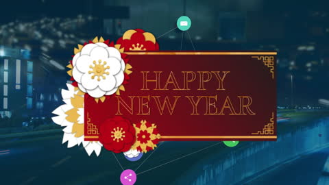 Festive Happy New Year Animation with Floating Icons