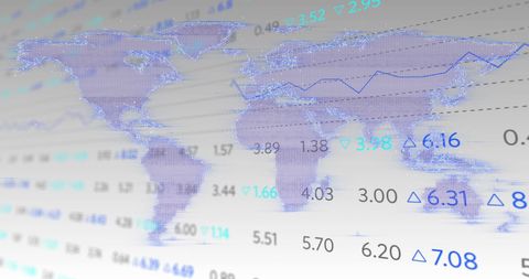 World Map with Stock Market Data Overlay and Digital Interface - Download Free Stock Images Pikwizard.com