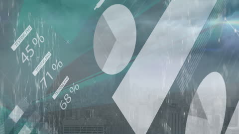 Abstract Statistics Overlay on Urban Cityscape