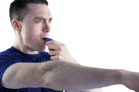attentive sports coach blowing whistle on transparent background - Download Free Stock Videos Pikwizard.com