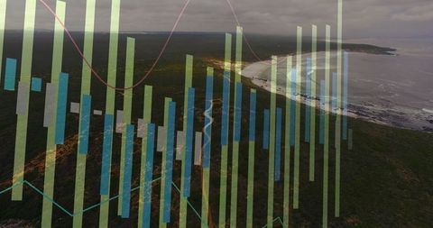 Data Visuals Overlay on Coastal Aerial View