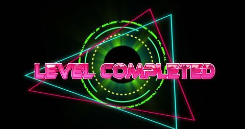 Neon Level Completed Banner with Futuristic Design