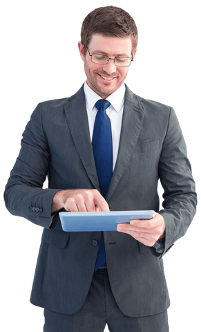 Businessman with Tablet Transparent Isolated on White Background - Download Free Stock Videos Pikwizard.com