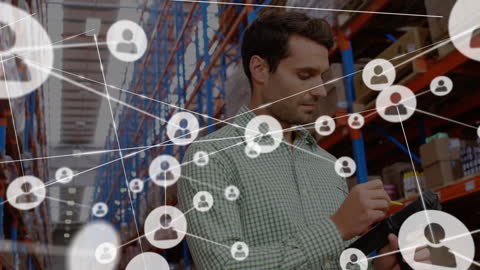 Network of Connections Visualized in Busy Warehouse