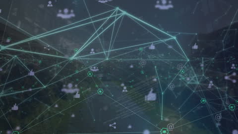 Animated Global Data Network over Highway Landscape
