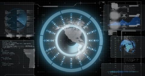 Futuristic Holographic Data Console with Rotating Globe - Download Free Stock Images Pikwizard.com