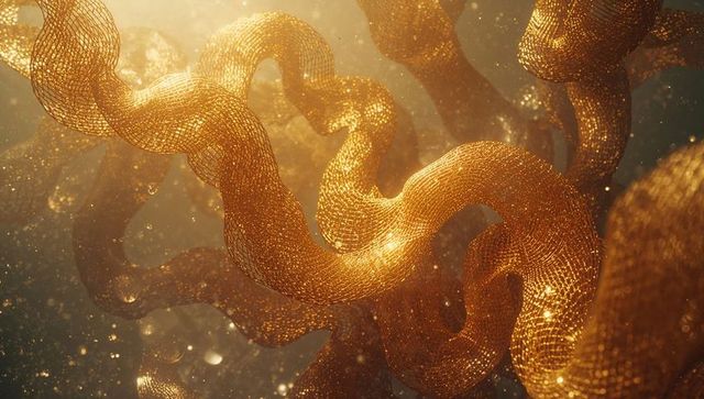Elegant golden mesh ribbons in abstract digital space