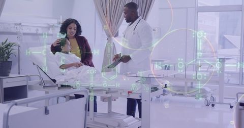 African American Doctor Consulting Young Patient in Hospital