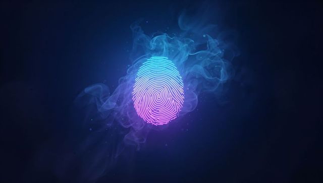 Glowing Neon Fingerprint in Futuristic Digital Concept