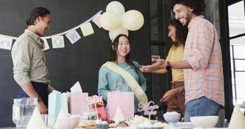 Office Baby Shower Celebration with Multicultural Team