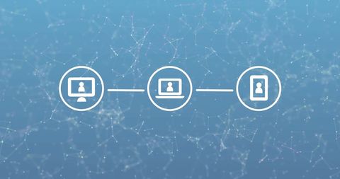 Abstract Digital Network with Connectivity Icons on Blue Background - Download Free Stock Images Pikwizard.com