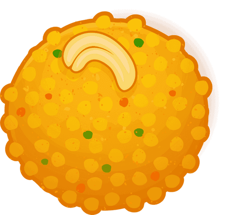 Colorful beaded laddu with cashew on transparent background