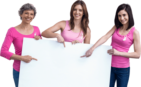 Women in Pink Holding Transparent Blank Board for Breast Cancer Awareness