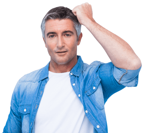 Confident Mature Man Raising Fist, Wearing Jeans Shirt, Isolated on Transparent Background - Download Free Stock Videos Pikwizard.com