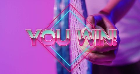 Tennis victory celebration with neon overlay