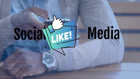 Digital ‘Like’ Button Hovering Over Mysterious Business Scene