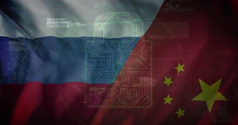 cybersecurity concept: digital overlay of russia and china flags - Download Free Stock Images Pikwizard.com