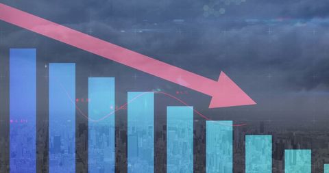 Declining Global Market Trends Over Urban Skyline - Download Free Stock Images Pikwizard.com