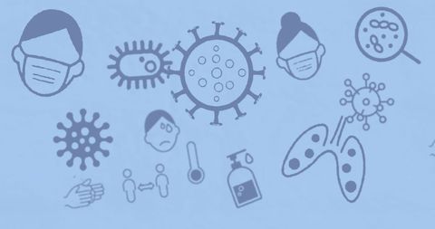 COVID-19 Icons Medical Health Symbols on Blue Background - Download Free Stock Images Pikwizard.com