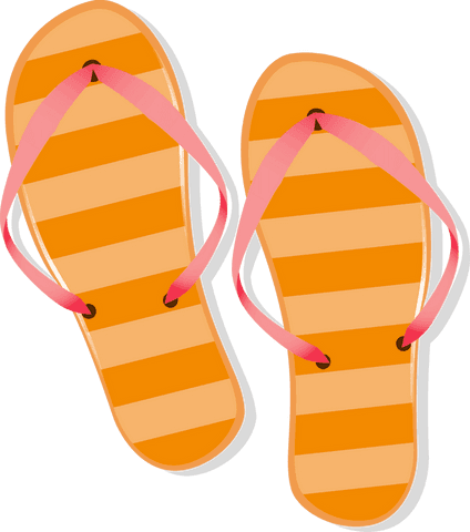 Orange striped flip-flops with pink straps on transparent background