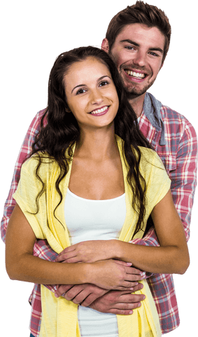 Transparent Smiling Couple Embrace Showcasing Affection