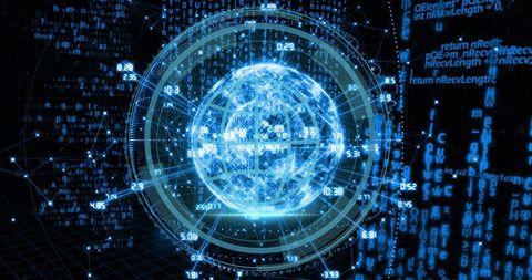 Abstract Digital Globe with Rotating Binary Code and Futuristic Data - Download Free Stock Images Pikwizard.com