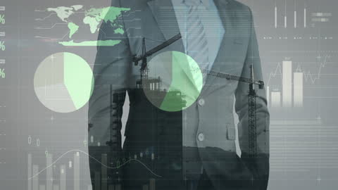Businessman with Data Analysis and Construction Conceptual Imagery