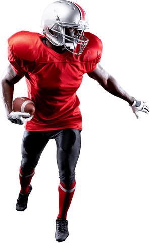 Transparent african american football player in action wearing team uniform