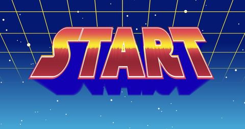Retro Arcade Style Start Text in Starry Space - Download Free Stock Images Pikwizard.com