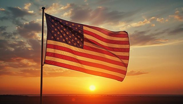 American Flag Waving Gracefully at Breathtaking Sunset