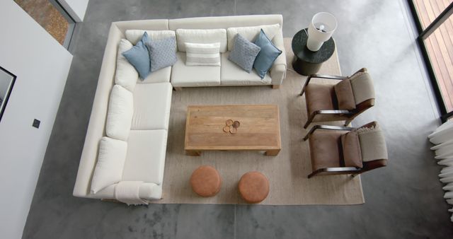 Modern Minimalist Living Room with White Sofa and Wooden Elements - Download Free Stock Images Pikwizard.com