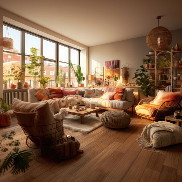Living room interior with sofa, plants and decorations created using generative ai technology - Download Free Stock Photos Pikwizard.com