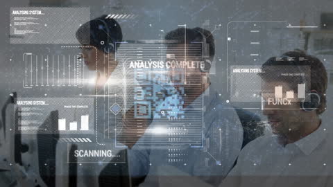 Business Team with Headsets Analyzing Data through Technology