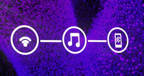 Abstract Digital Music and Connectivity Symbols on Cosmic Background - Download Free Stock Images Pikwizard.com