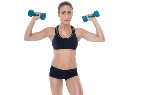 Transparent fitness enthusiast lifting dumbbells for strength training