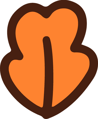Stylized orange leaf with brown outline on transparent background