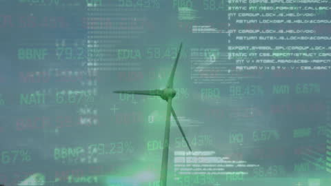 Wind Turbine Financial Data Overlays Environmental Innovation Concept