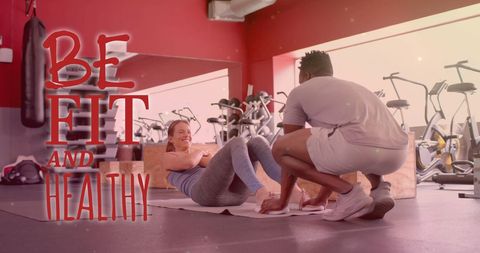 Motivational gym workout with diverse athletes encouraging fitness