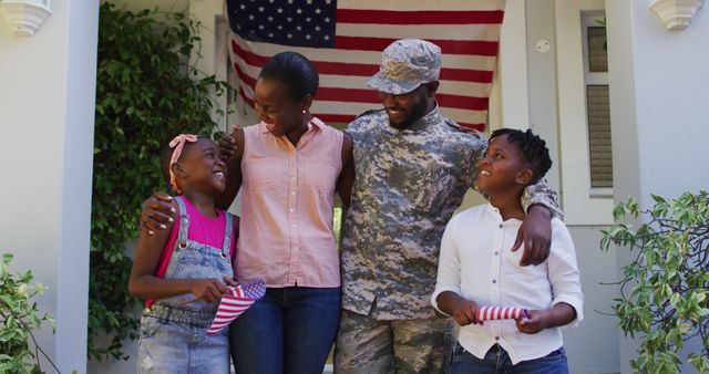 Military Family Reuniting Under American Flag - Download Free Stock Images Pikwizard.com